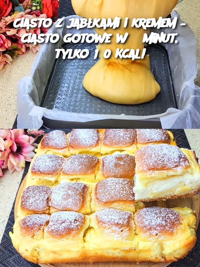 Ciasto z jabłkami i kremem – ciasto gotowe w 5 minut, tylko 180 Kcal!