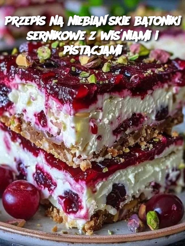 Przepis na niebiańskie batoniki sernikowe z wiśniami i pistacjami