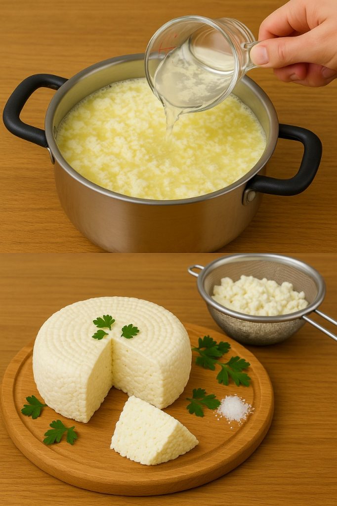 Domowy świeży ser z mleka i octu