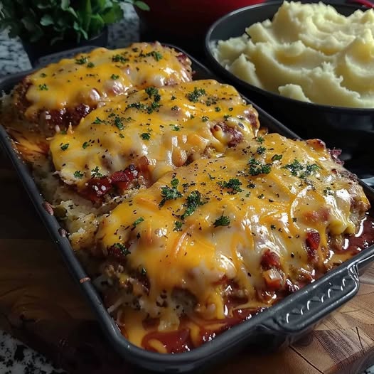 Mięsna zapiekanka z puree ziemniaczanym i serem